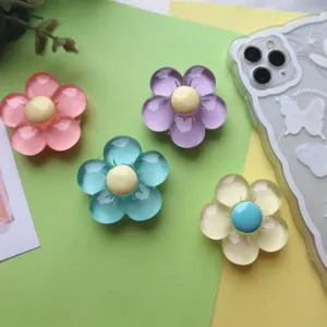 Transparent pastel resin flower expanding phone grip and stylish smartphone stand