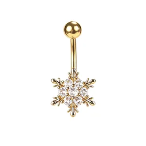 Piercing de nombril élégant en forme de flocon de neige doré avec des zircons brillants