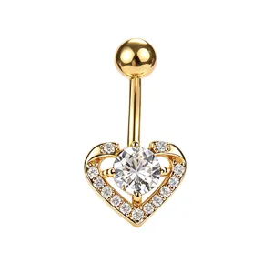Vue détaillée d'un piercing de nombril en forme de cœur avec des pierres zircon