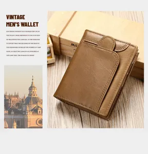 Vintage men's wallet genuine leather multi card slot business casual coin purse card holder.