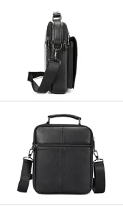 Men's genuine leather vertical vintage crossbody shoulder bag detail view, top-layer cowhide.