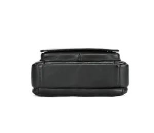 Black genuine leather men's messenger bag bottom detail view, premium quality and durable
