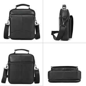 Genuine leather vertical men's shoulder bag vintage crossbody bag with zipper and top handle.