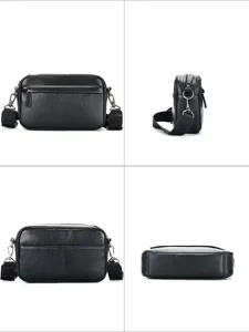 Genuine leather men's crossbody bag, multi-angle view, stylish horizontal shoulder bag.