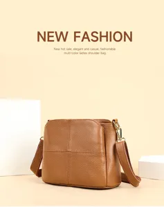 Retro soft leather women shoulder bag casual daily crossbody bag brown vintage design