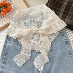 Vintage white lace ruffle triangle scarf chic women fashion neckerchief shawl wrap