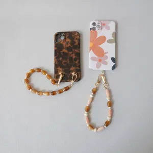 Chaînes de téléphone en perles acryliques caramel et fleuries pour coques mobiles