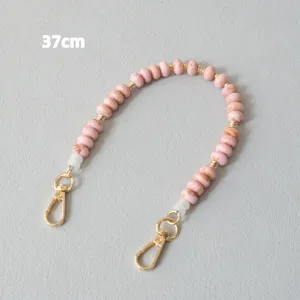 Stylish pink and white acrylic beaded chain strap for phone or handbag, length 37cm