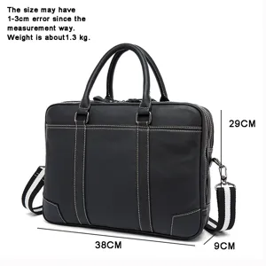 Genuine leather mens briefcase business laptop bag vintage top layer cowhide shoulder bag