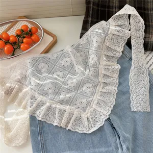 Vintage white lace triangle scarf retro floral ruffles head wrap stylish chic layered accessory