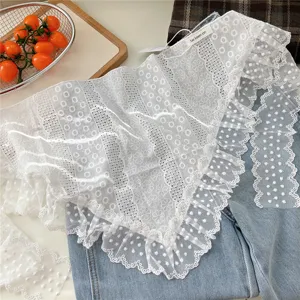 White lace triangle scarf vintage floral hair wrap decorative shawl for women stylish layering.