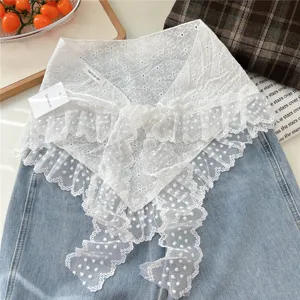 Korean vintage lace floral triangle scarf stylish layered hair scarf for women new chic