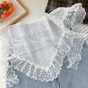Korean vintage lace triangle scarf women chic embroidered floral mesh decorative shawl