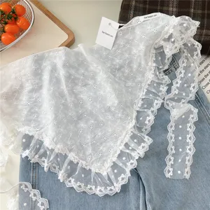 Korean style white lace floral triangle scarf stylish sweet layering accessory for women