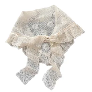 Vintage white lace floral triangle scarf, elegant retro headwrap and layering accessory.