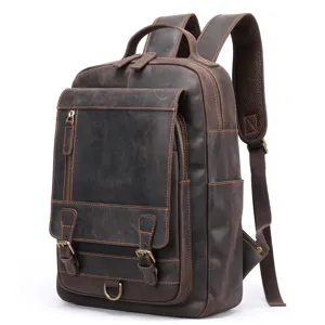 Sac à Dos de Voyage Ordinateur Affaires Grande Capacité Cuir Véritable Rétro Homme Décontracté