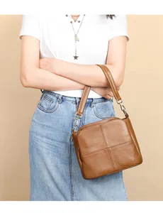 Retro soft cowhide women's shoulder bag, genuine leather casual messenger and bucket bag.