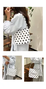 Bolso de hombro tipo cubo minimalista con lunares en blanco y negro para mujer, casual