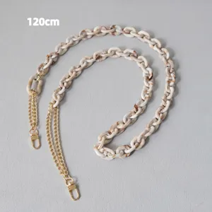 Tracolla mista in resina beige e metallo dorato per borse o telefoni, lunghezza 120 cm