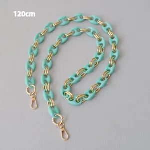 120 cm mintgroene en gouden acryl tassenriem met stevige metalen karabijnsluitingen