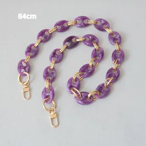 84cm purple pig nose resin chain strap for bags with gold metal clasps detail view