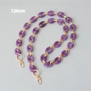 Close-up detail of the vintage purple resin pig nose chain strap with gold clasps, 120cm long