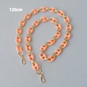 120 cm mat perzik acryl tas kettingriem met gouden metalen ringen en gouden sluitingen