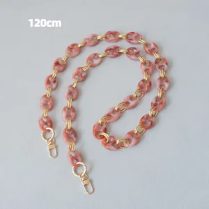 Detailed view of 120cm vintage marble pink resin pig nose chain strap for luxury bags