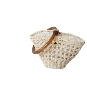 Bolso cubo tejido a mano con asas de resina ámbar vintage para accesorios de moda DIY