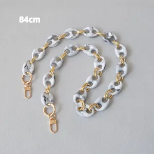 Retro marble-patterned resin chain strap for bags or phones with gold rings, 84cm