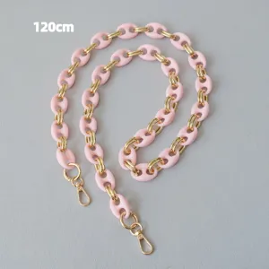 120 cm roze acryl varkenssnuit ketting met gouden metalen schakels voor tassen en mobiel
