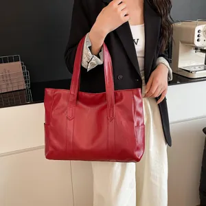 Elegante borsa tote vintage rossa in ecopelle con grande capacità per ufficio e tempo libero.