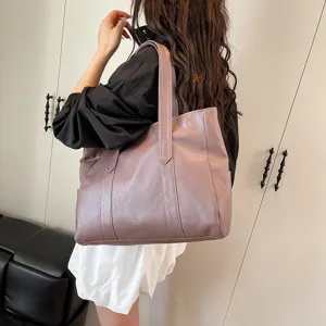Grande borsa tote vintage in pelle malva per donna in stile semplice e alla moda