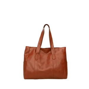 Elegante borsa tote vintage in ecopelle marrone capiente ideale per il pendolarismo