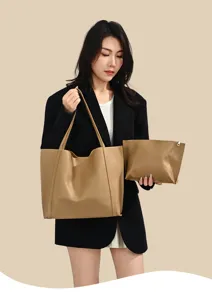 Ensemble sac cabas et pochette kaki élégant pour femme au style professionnel pur