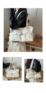 Grand sac cabas blanc brillant avec boucle en forme de cœur pour femmes au quotidien