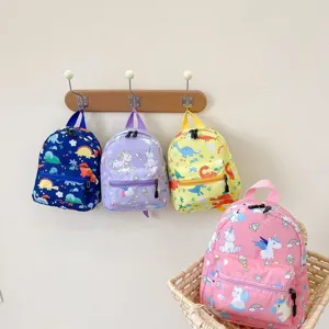 Cute cartoon kids backpacks with dinosaur and unicorn prints for outdoor activities
