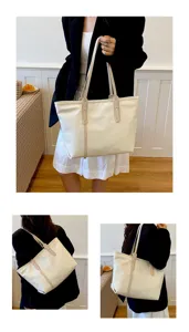 Multi-angle views showing the stylish cream white large capacity commuter tote bag.