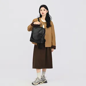 Vielseitiger schwarzer Lederrucksack für Damen, stilvolle Schulter- und Handtasche