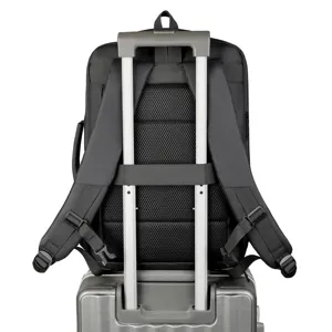 Grote zwarte zakelijke laptoprugzak met trolleyriem voor reiskoffers en reisbagage