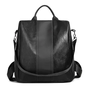 Multifunktionaler schwarzer Damenrucksack aus Kunstleder mit eleganter Volltonstruktur