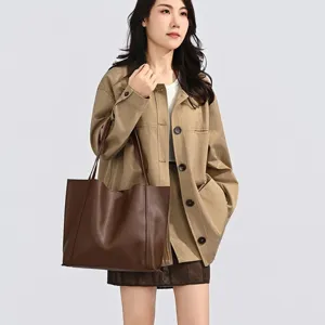 Sac fourre-tout minimaliste marron grande capacité en similicuir pour femmes sac à bandoulière