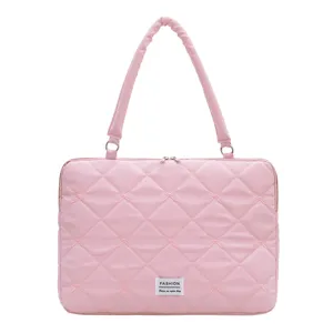Sac à main rose matelassé pour ordinateur portable avec motifs nœuds et poignée