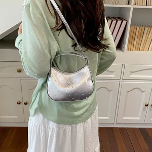 Mini sac sous l'aisselle argenté à pois tendance avec nœud pour femmes et enfants