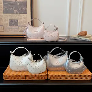 Mini sac à main à pois doux avec décoration de nœud pour filles élégant
