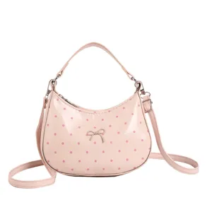Mini sac bandoulière rose à pois avec nœud mignon et sangle réglable