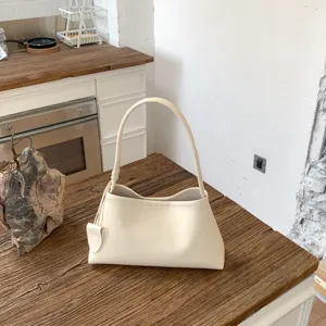 Minimalist cream white faux leather underarm tote bag for women, retro casual style