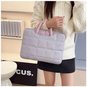 Elegante borsa trapuntata viola per laptop da 14-16 pollici con comodi manici rosa