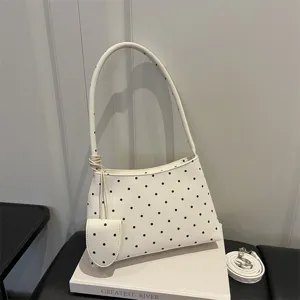 Bolso de hombro blanco con lunares, mini monedero a juego y correa desmontable