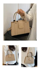 High-end beige pebbled leather tote bag for women showing three different carrying styles